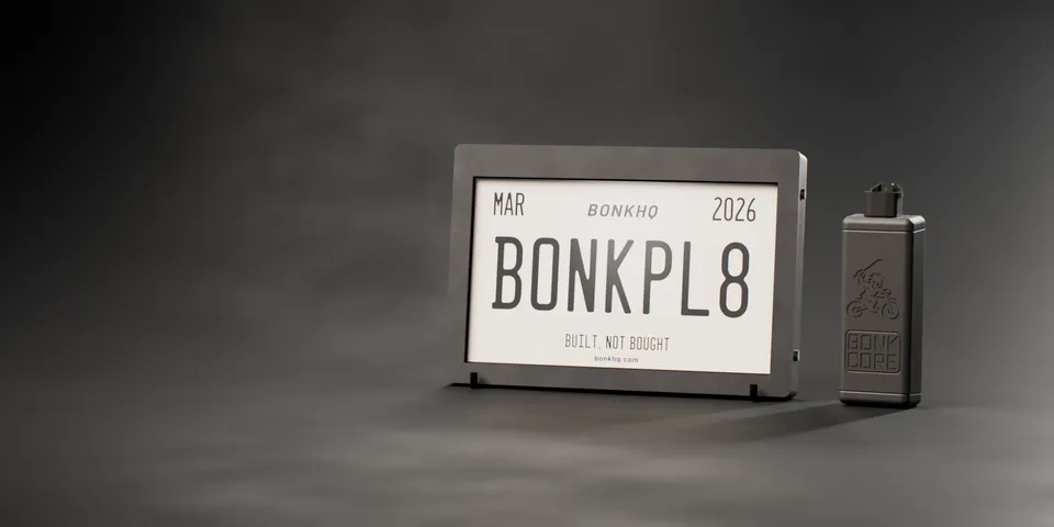 3D render of the BonkPlate prototype and BonkCore side by side on a studio floor